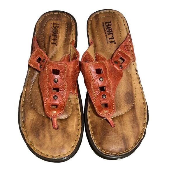 Born Sandals leather beading slip on brown hand Mexico 7 38 FIRM on PRICE - Picture 1 of 4